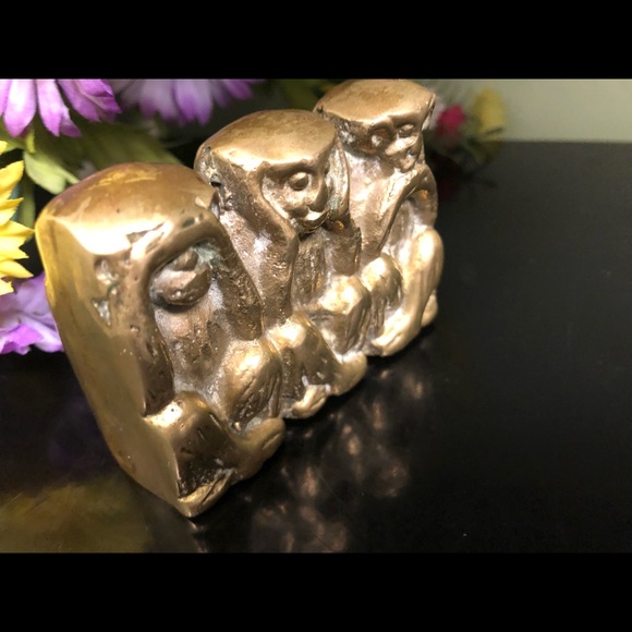 Vintage Three Wise Monkeys Small Brass Statue - Picture 8 of 15